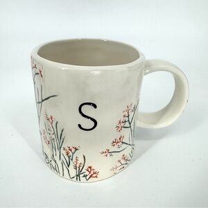 Anthropologie Dagny Letter Mug S Monogram Initial Botanical Floral Imprinted